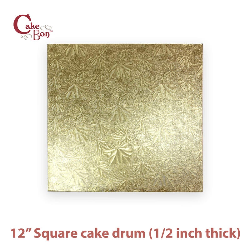 Cakebon Cake Boards Square - Sturdy 1/2 Inch Thick Drums - 12 Inch Professionally Wrapped Edges Gold 1-Pack - Image 2